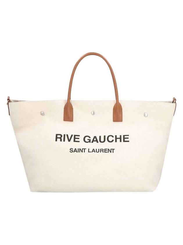 Rive Gauche Canvas Tote Bag Ivory Brown - SAINT LAURENT - BALAAN 1