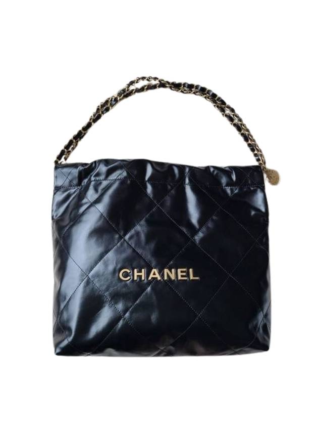 22 Small Shiny Calfskin Bucket Bag Black - CHANEL - BALAAN 1