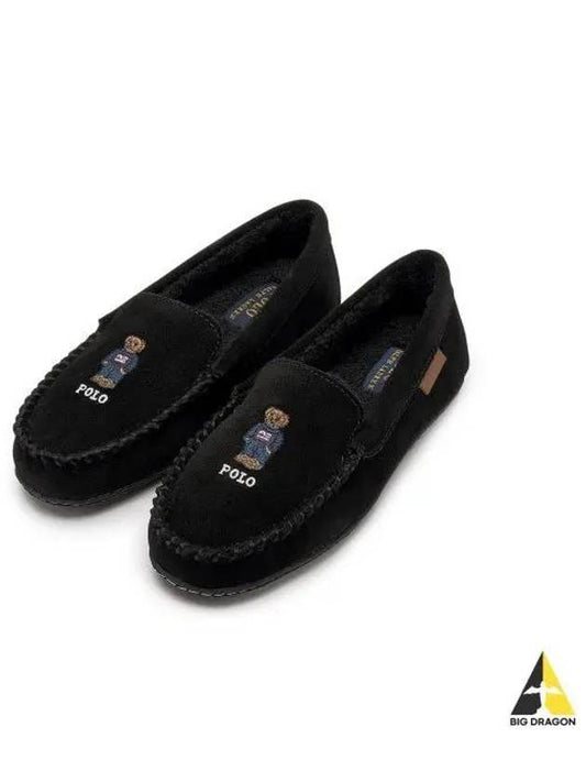 W Bear Suede Slippers Black - POLO RALPH LAUREN - BALAAN 1