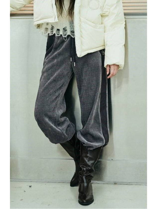 leather color scheme corduroy banding track pants gray - DIAIRE - BALAAN 1