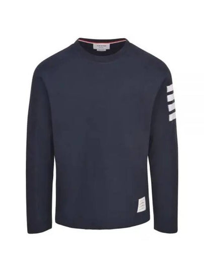 4-Bar Striped Cotton Long Sleeve T-Shirt Navy - THOM BROWNE - BALAAN 2