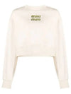 Embroidered Logo Cropped Sweatshirt Natural - MIU MIU - BALAAN 2