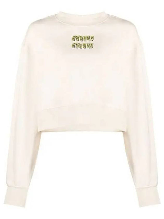 Embroidered Logo Cropped Sweatshirt Natural - MIU MIU - BALAAN 2