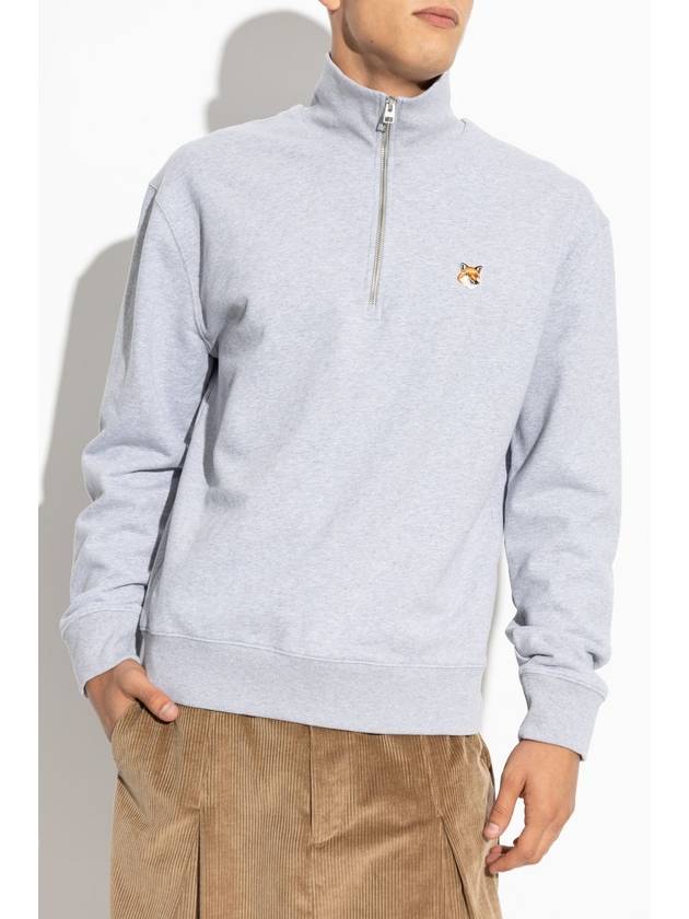 Fox Head Patch Half Zipper Sweatshirt Light Grey Melange - MAISON KITSUNE - BALAAN 3