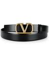 V Logo Signature Calfskin Leather Belt Black - VALENTINO - BALAAN 4