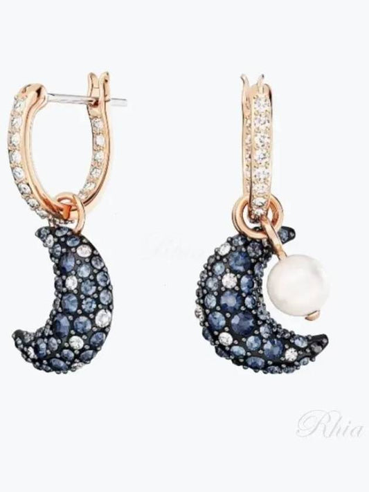 Moon Crystal Pearl Drop Earrings Gold Black - SWAROVSKI - BALAAN 2