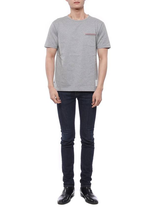 Men's Medium Weight Jersey Tipped Pocket Crewneck Short Sleeve T-Shirt Light Grey - THOM BROWNE - BALAAN 4