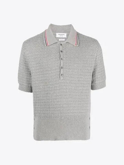 Textured Stitch Cotton Short Sleeve Polo Shirt Grey - THOM BROWNE - BALAAN 2