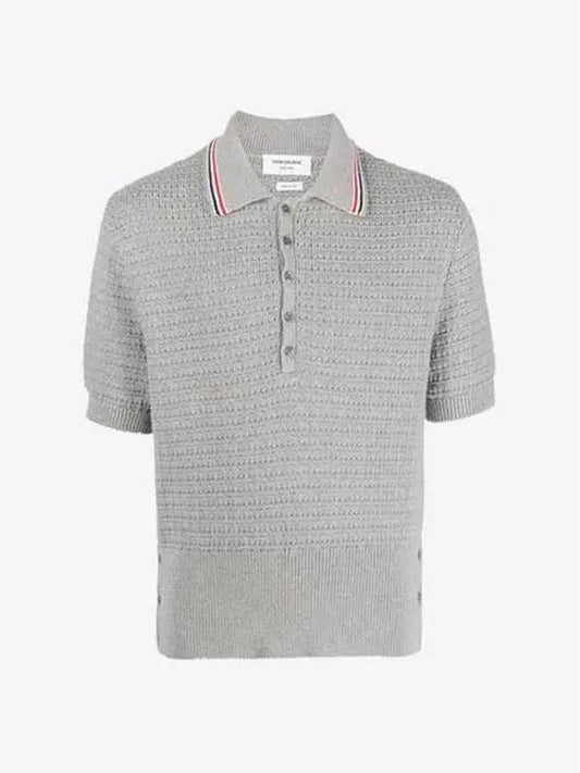 Men's RWB Trimming Knit PK Shirt Gray - THOM BROWNE - BALAAN.