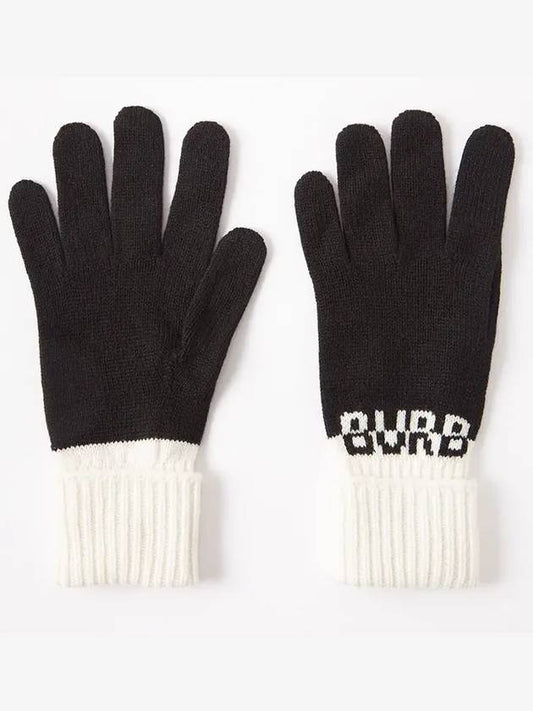 logo two-tone cashmere gloves black white - BURBERRY - BALAAN 2