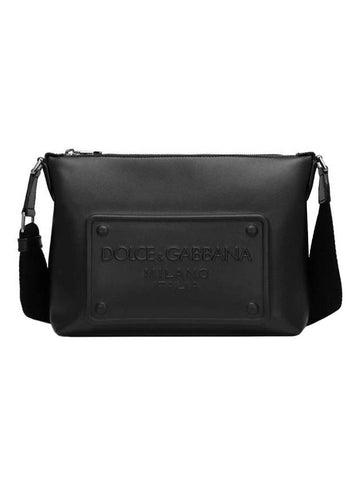 Raised Logo Calfskin Cross Bag Black - DOLCE&GABBANA - BALAAN 1