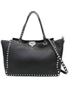 Rockstud Leather Tote Bag Bag Black - VALENTINO - BALAAN 2