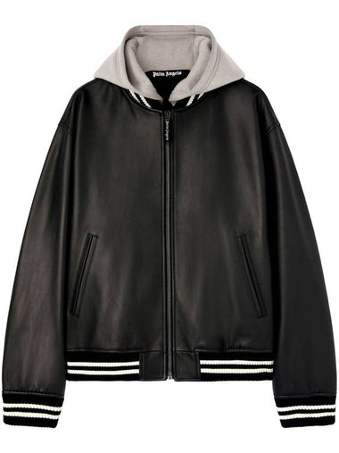 CURVED LOGO LEATHER BOMBER BLACK - OFF W - PALM ANGELS - BALAAN 1