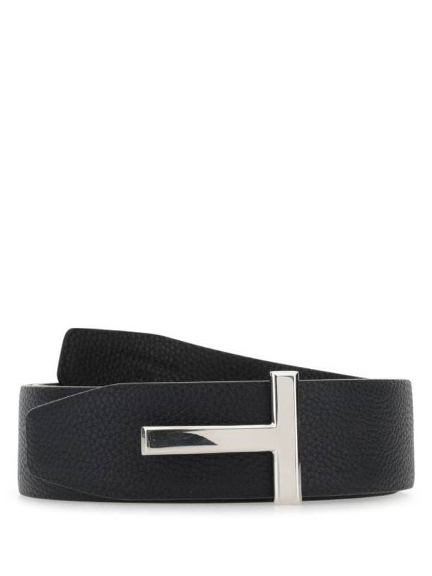 Sliver Soft Grain Leather T Icon Belt Dark Navy Black - TOM FORD - BALAAN 2