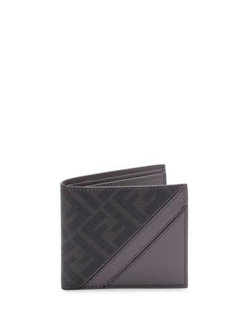 Diagonal FF Canvas Half Wallet Grey - FENDI - BALAAN 1