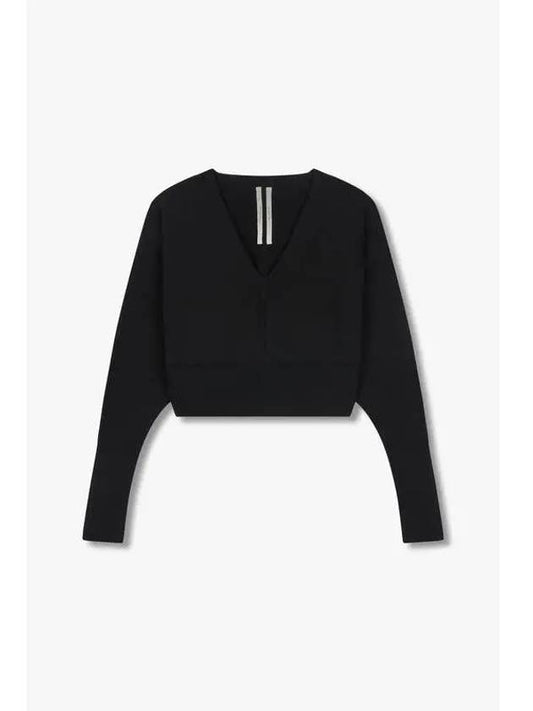 WOMEN Cropped V neck Cotton Knit Black - RICK OWENS - BALAAN 1