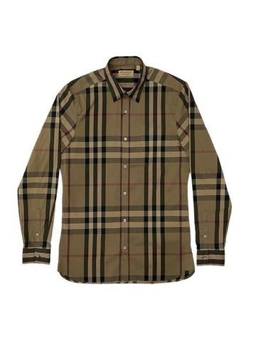 Men's Nelson Check Pattern Long Sleeve Shirt Beige - BURBERRY - BALAAN 1