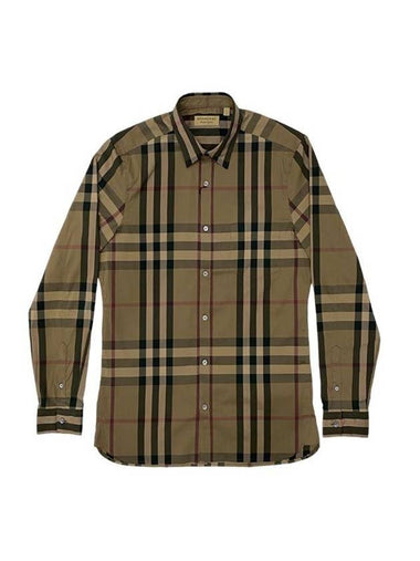 Men's Nelson Check Pattern Long Sleeve Shirt Beige - BURBERRY - BALAAN 1