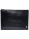 Women s 607782 Black Leather YSL Silver Logo Clutch - SAINT LAURENT - BALAAN 1