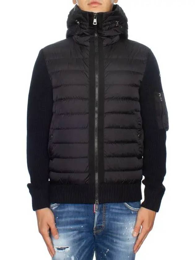 Logo Patch Padded Wool Cardigan Black - MONCLER - BALAAN 4