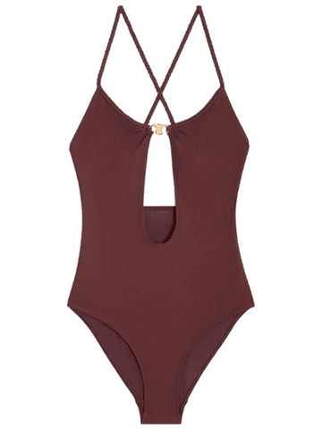 Triomphe Matte Jersey One Piece Swimsuit Prune - CELINE - BALAAN 1