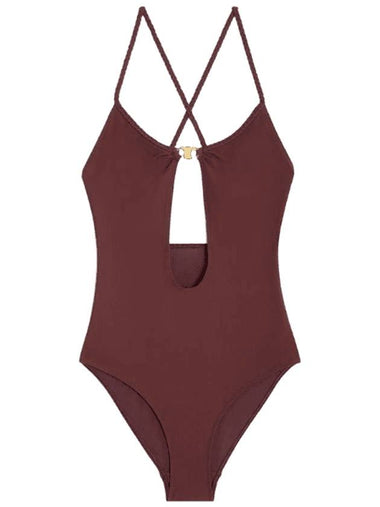 Triomphe Matte Jersey One-Piece Swimsuit Prune - CELINE - BALAAN 1