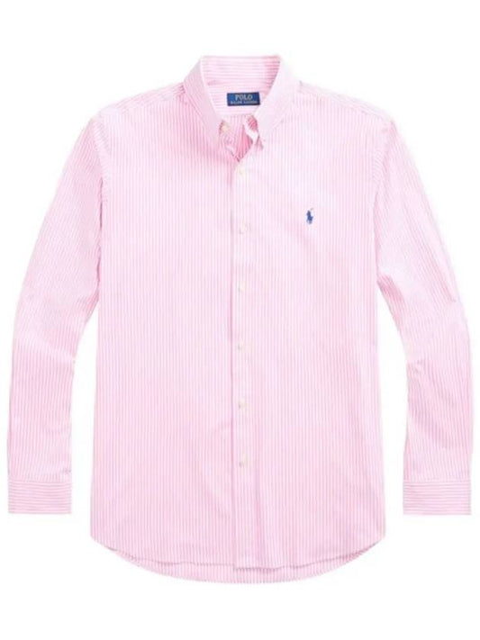 Logo Embroidery Striped Poplin Long Sleeve Shirt Pink - POLO RALPH LAUREN - BALAAN 2