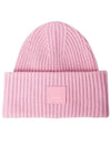 Face Patch Ribbed Wool Beanie Bubble Pink - ACNE STUDIOS - BALAAN 2