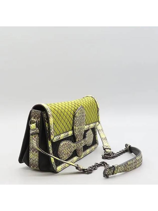 Green color intrecciato leather decorative pattern magnetic flap chain shoulder bag - BOTTEGA VENETA - BALAAN 2