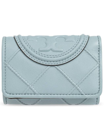 Tory Burch Leather Wallet Fleming, Women's, Light Blue - TORY BURCH - BALAAN 1