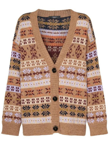 Eccelso Jacquard Wool Alpaca Cardigan Hazelnut Brown - WEEKEND MAX MARA - BALAAN 1