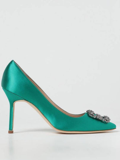 Women's Hangisi 90 Satin Jewel Buckle Pumps Heel Green - MANOLO BLAHNIK - BALAAN 2