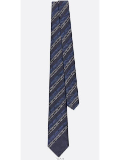 Striped Cannage Tie Navy Blue White Silk - DIOR - BALAAN 2