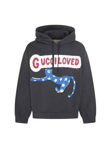 Felted patch embellished logo hooded sweatshirt Charcoal 721427 XJFWI - GUCCI - BALAAN 1