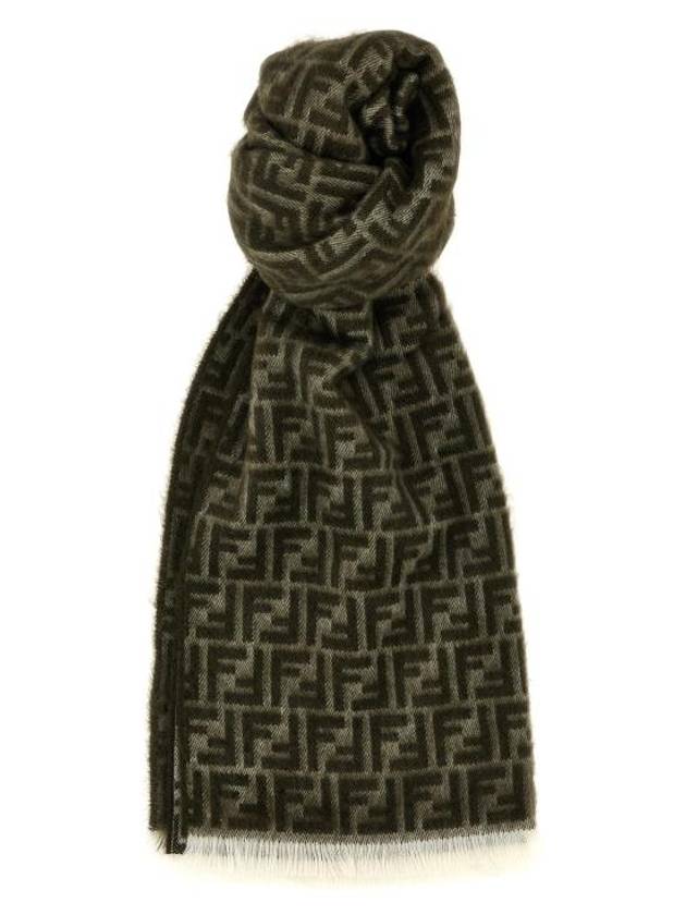 FF Jacquard Wool Muffler Green - FENDI - BALAAN 1