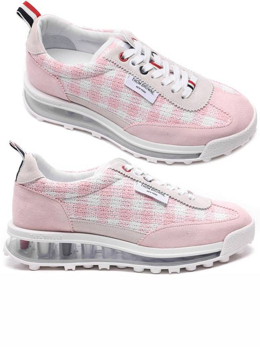 Gingham Boucle Clear Sole Tech Runner Low Top Sneakers Light Pink - THOM BROWNE - BALAAN 2