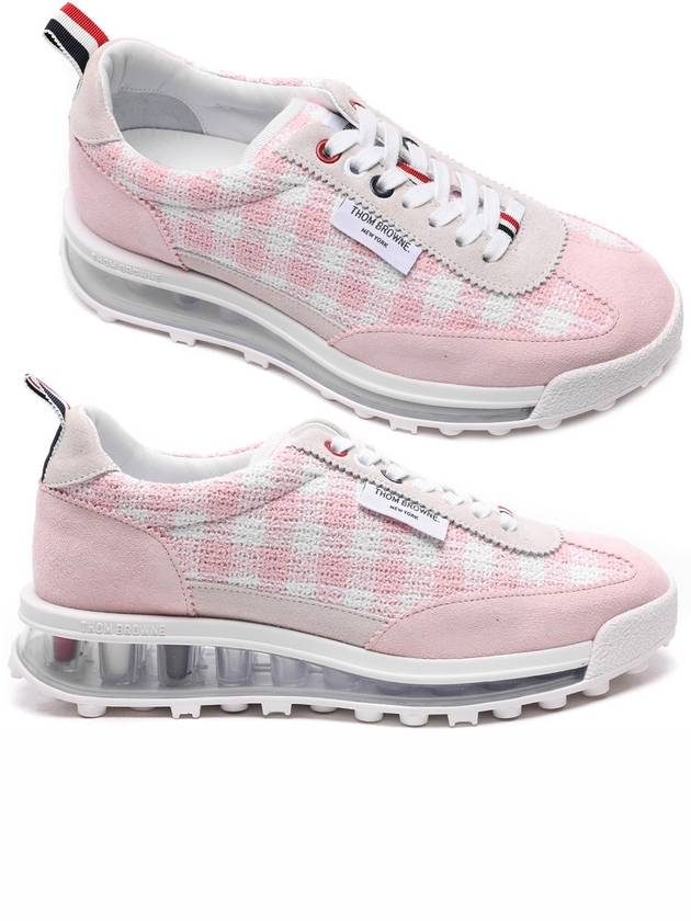 Gingham Boucle Clear Sole Tech Runner Low Top Sneakers Light Pink - THOM BROWNE - BALAAN 3