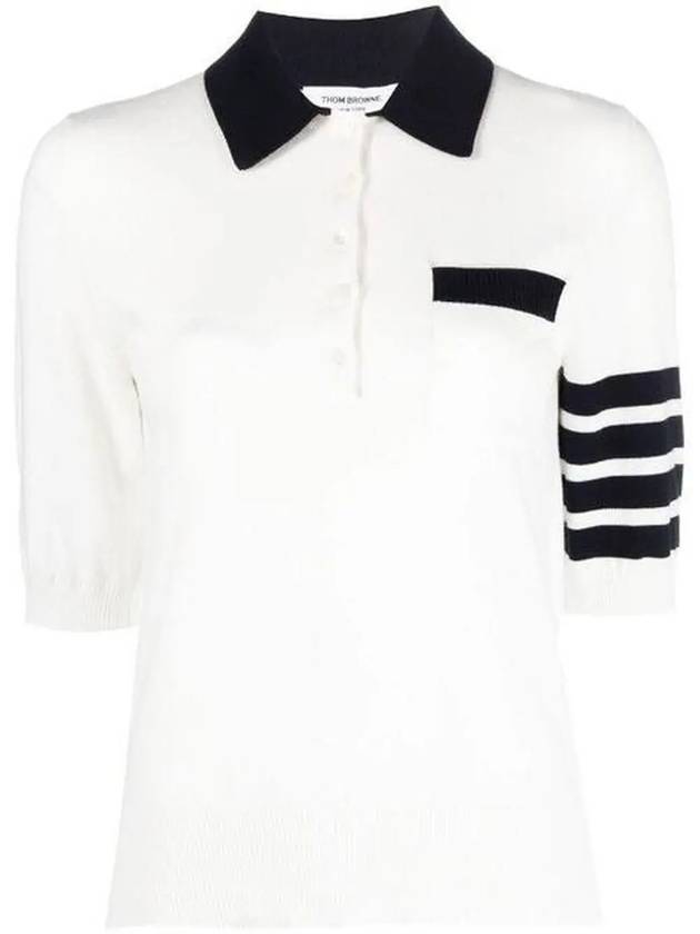 Cotton Hector Pointelle 4-Bar Polo Shirt White - THOM BROWNE - BALAAN 3