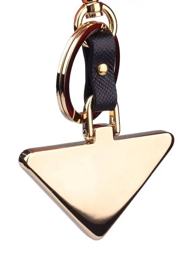 Saffiano Leather Triangle Logo Key Holder Black - PRADA - BALAAN 3