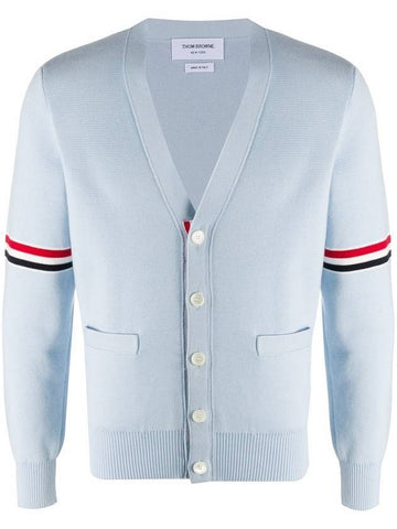 Milano Stitch Sprite Armband Cotton V-neck Cardigan Light Blue - THOM BROWNE - BALAAN 1