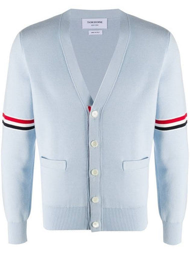 Milano Stitch Sprite Armband Cotton V-neck Cardigan Light Blue - THOM BROWNE - BALAAN 1