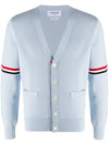 Milano Stitch Sprite Armband Cotton V-neck Cardigan Light Blue - THOM BROWNE - BALAAN 1