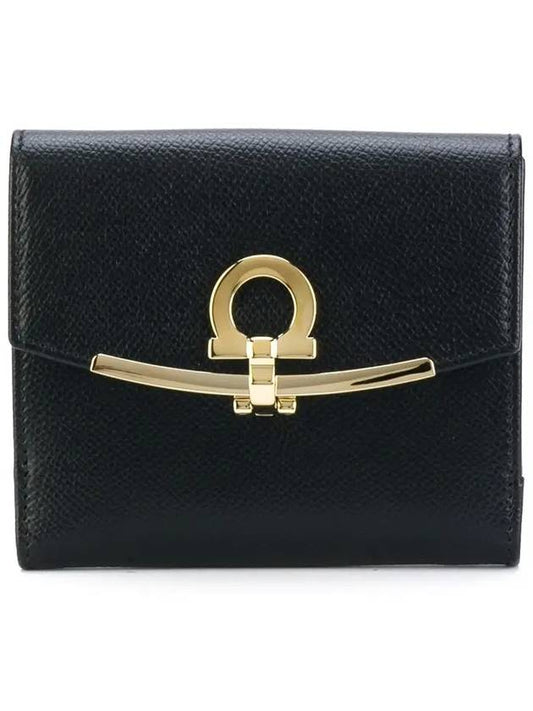 Gancini Leather Half Wallet Black - SALVATORE FERRAGAMO - BALAAN 2