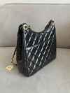 Hobo Handbag Shiny Crumpled Calfskin Gold Black - CHANEL - BALAAN 6