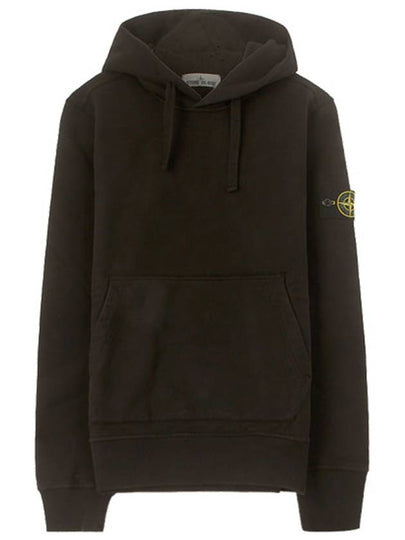 Men's Wappen Patch Brushed Cotton Hoodie Black - STONE ISLAND - BALAAN 2