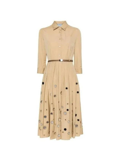 Cotton Shirt Midi Dress Beige - PRADA - BALAAN 2