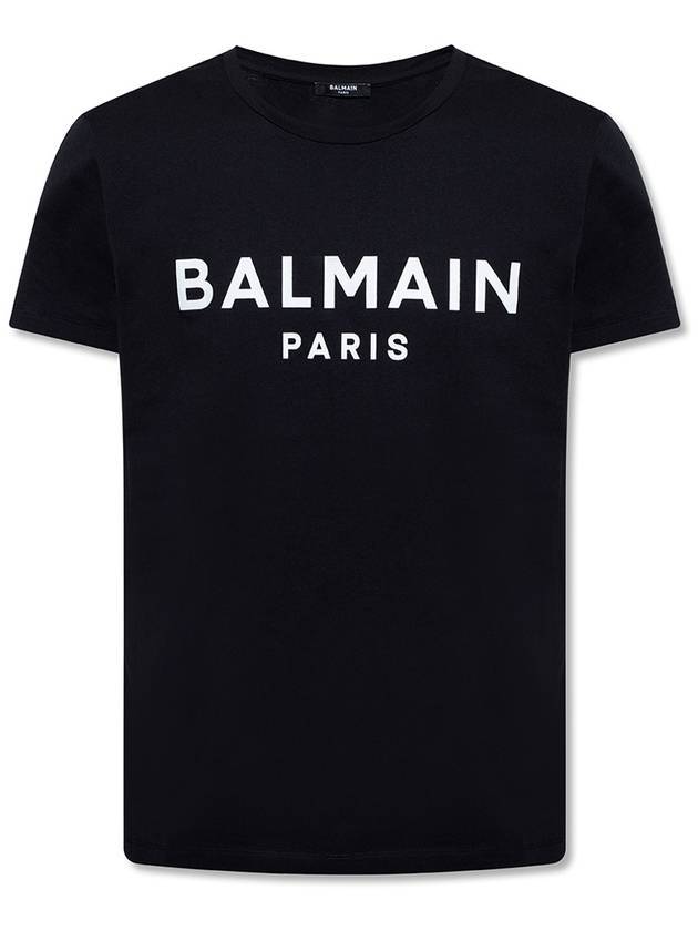 Men's Logo Print Short Sleeve T-Shirt Black - BALMAIN - BALAAN.