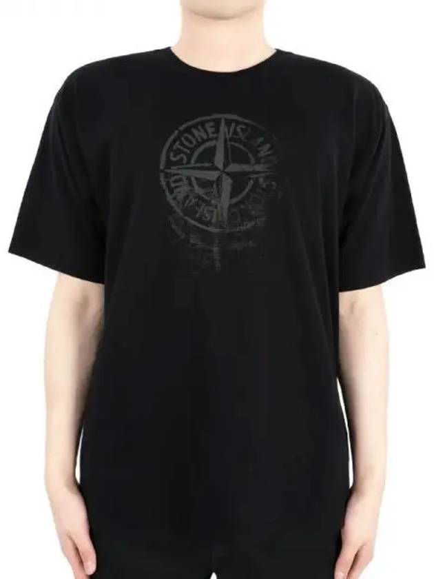 Men's Logo Print Crew Neck Short Sleeve T-Shirt Black - STONE ISLAND - BALAAN 2