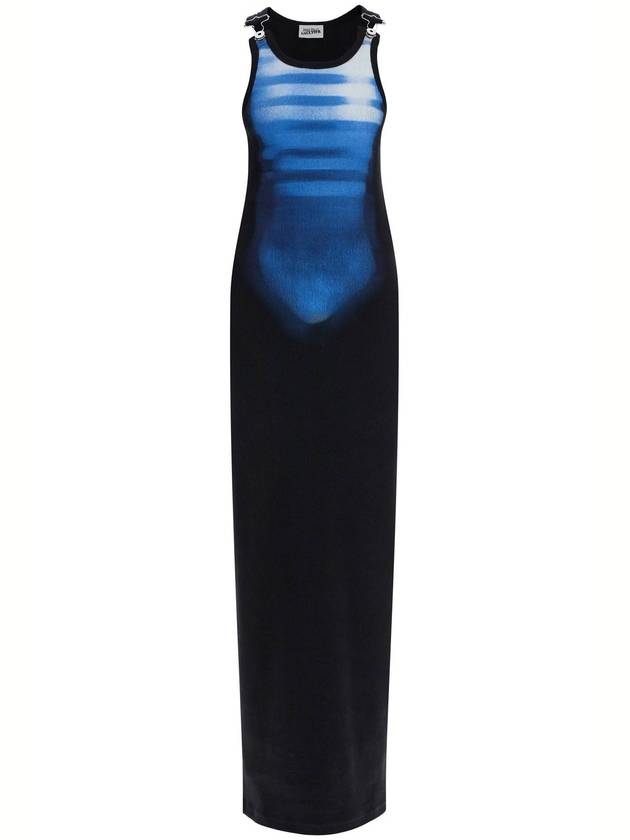 long fitted sleeveless dress in black and blue ribbed cotton - JEAN PAUL GAULTIER - BALAAN 1