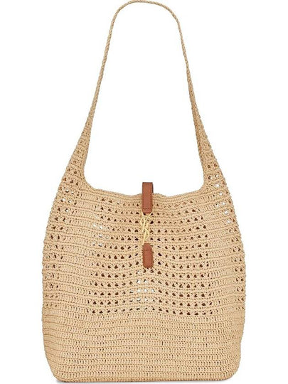 Raffia Crochet Hobo Shoulder Bag Natural - SAINT LAURENT - BALAAN 2